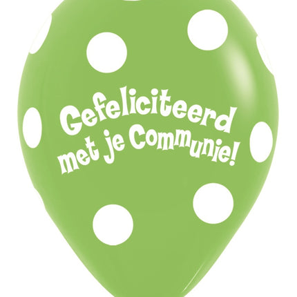 Ballonnen Communie Polka Dots Lime Green 30cm 50st