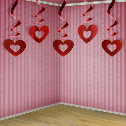 Hangdecoratie Hartjes Rood 60cm 5st