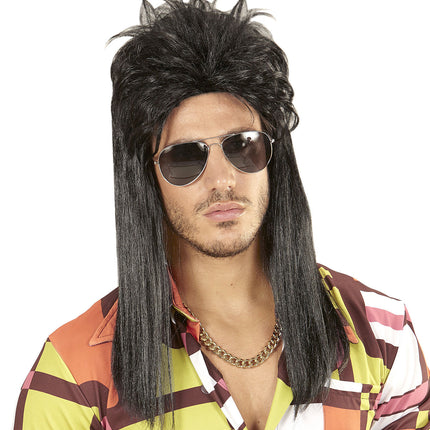 Jaren 80 Pruik Aso Lang Zwart