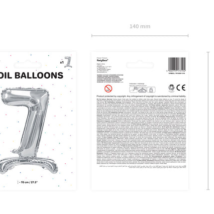 Folie Ballon Cijfer 7 Zilver Standaard Leeg 70cm