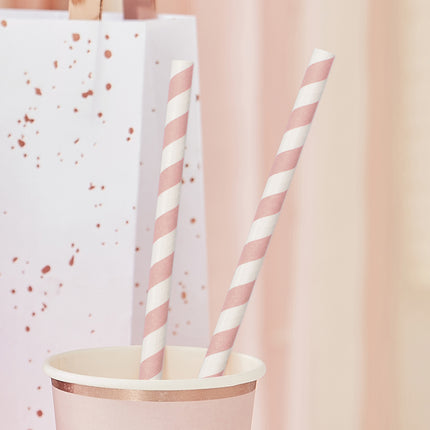 Rietjes Roze/Wit Gestreept 20cm 20st