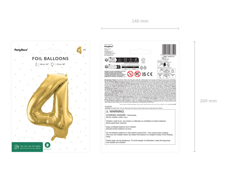 4 Jaar Cijfer Ballon Goud Leeg 72cm