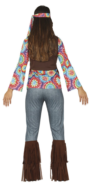 Hippie 60S Kostuum Gekleurd Dames Met Bruin Vest