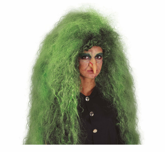 Zwart Groene Pruik Lang Haar