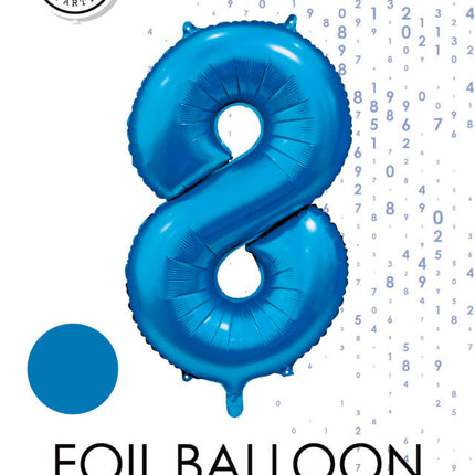 Blauwe Cijfer Ballon 8 Jaar Glans 86cm