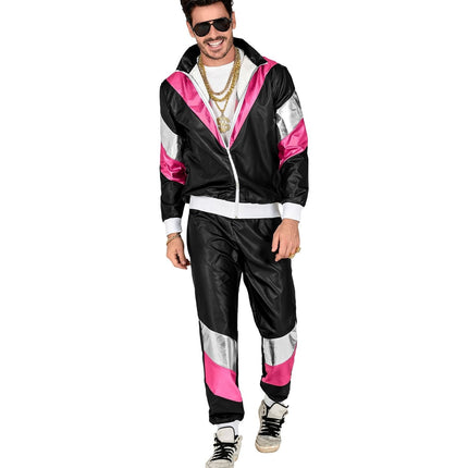 Neon 80S Trainingspak Fout Zwart Leerlook