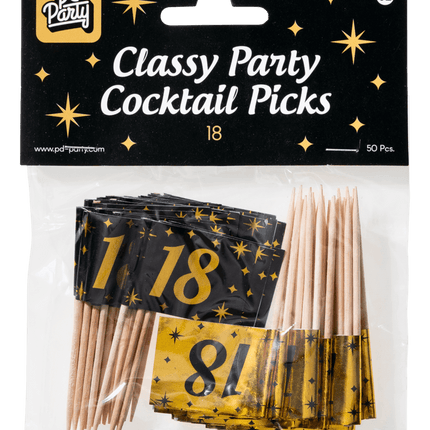 Cocktailprikkers 18 Jaar 6,5cm 50st