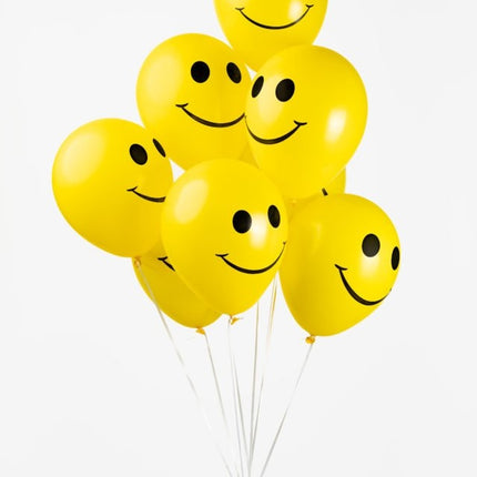 Gele Ballonnen Smiley 30,5cm 8st