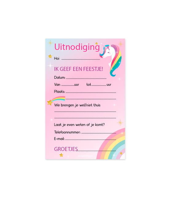 Unicorn Uitnodigingen Gekleurd 6st