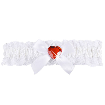 Witte Kousenband Met Rood Diamanten Hartje