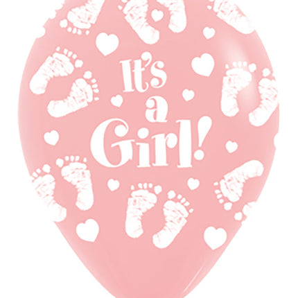 Ballonnen It's a Girl Footprint Pink 30cm 25st