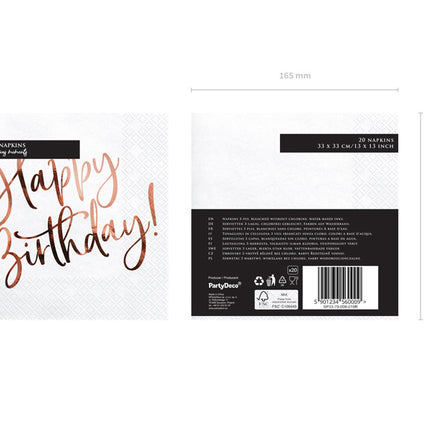 Servetten Happy Birthday Wit 33cm 20st