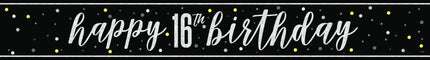 Happy Birthday Banner Zwart 16 Jaar 2,74m