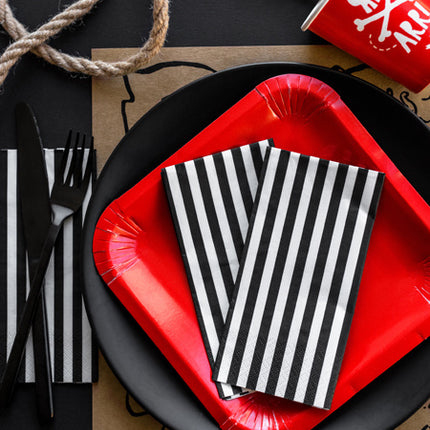 Servetten Gestreept Zwart 33cm 20st