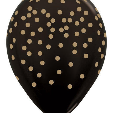 Ballonnen Confetti Gold Print Metallic Black 30cm 25st