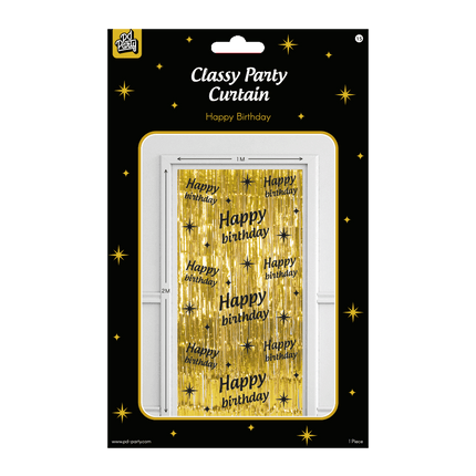 Happy Birthday Deurgordijn Goud Zwart