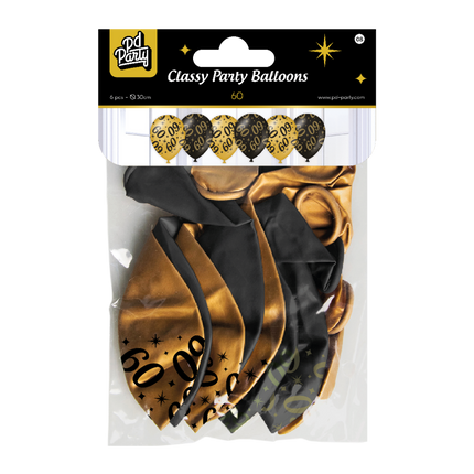 Ballonnen 60 Jaar Goud Zwart 30cm 6st