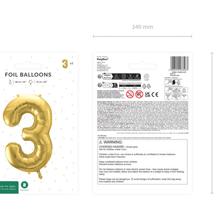 3 Jaar Cijfer Ballon Goud Leeg 72cm