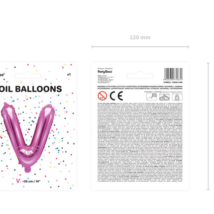 Folie Ballon Letter V Roze Leeg 35cm