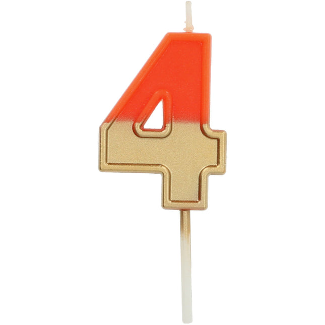 Kaars 4 Jaar Retro Oranje 5cm