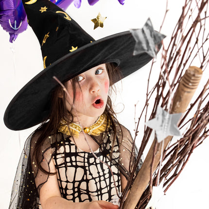 Zwart Gouden Halloween Heksenhoed