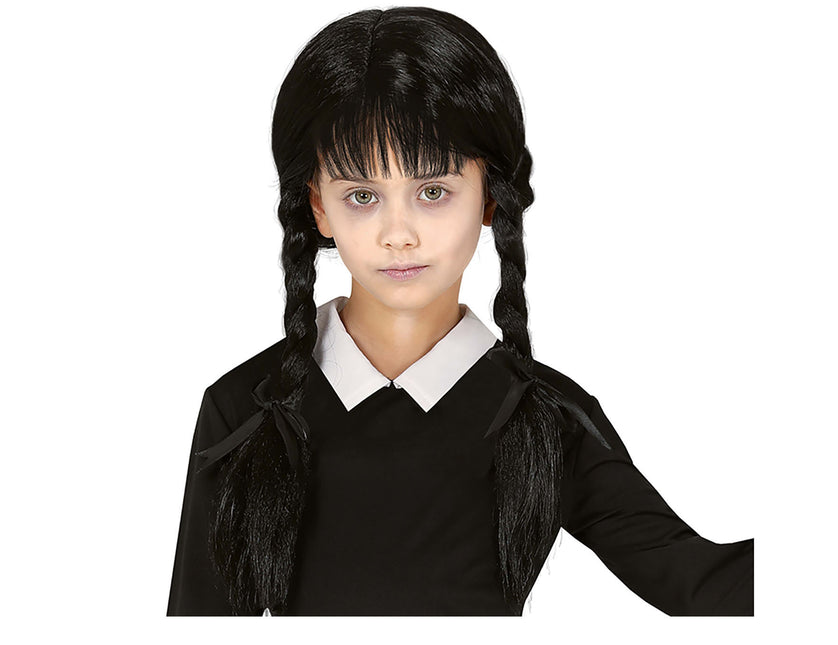 Zwarte Pruik met Vlechten Kind