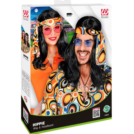 Disco 70S Pruik Zwart Met Hoofdband