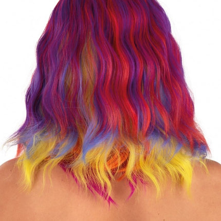 Pruik Alicia Half Lang Met Wave Rood, Geel En Oranje
