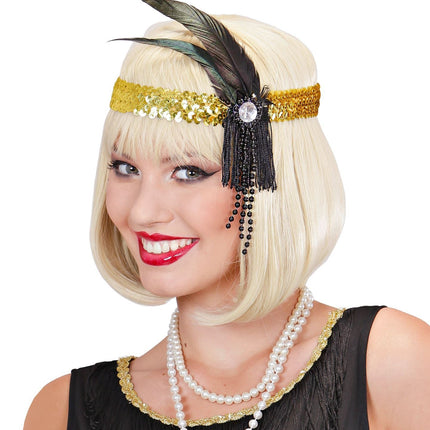 Gouden Hoofdband Pailletten Met Veren