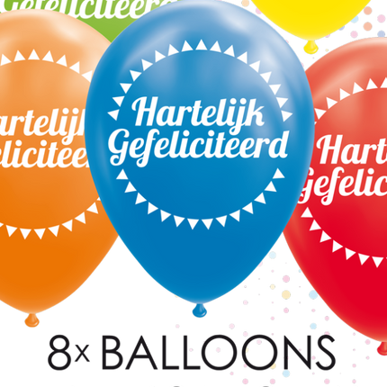 Gekleurde Ballonnen Hartelijk Gefeliciteerd 30,5cm 8st
