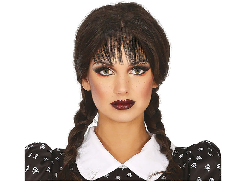 Zwarte Pruik met Vlechten Pony