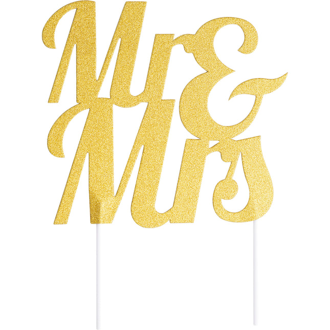 Gouden Bruiloft Taarttopper Mr & Mrs 23cm