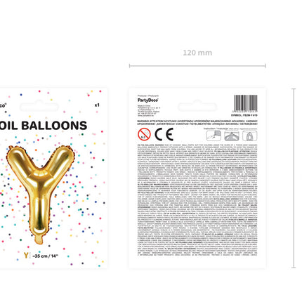 Folie Ballon Letter Y Goud Leeg 35cm