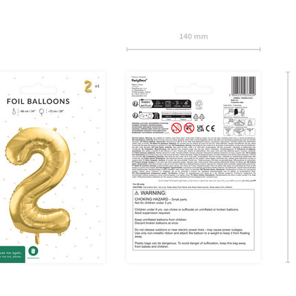 2 Jaar Cijfer Ballon Goud Leeg 72cm