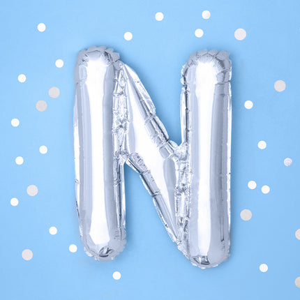 Folie Ballon Letter N Zilver Leeg 35cm