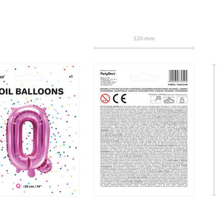 Folie Ballon Letter Q Roze Leeg 35cm