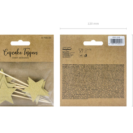 Caketopper Sterren Goud 11,5cm 6st