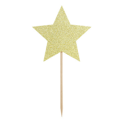 Caketopper Sterren Goud 11,5cm 6st