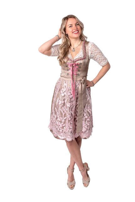 Goud Roze Dirndl Jurk Oktoberfest Dames 2 Delig
