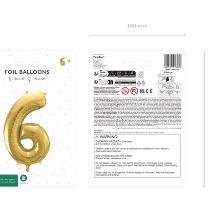 6 Jaar Cijfer Ballon Goud Leeg 72cm