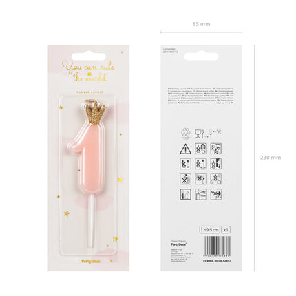 Kaars 1 Jaar Lichtroze 9,5cm