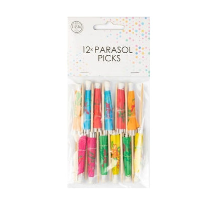 Cocktailprikkers Parasol Gekleurd 8cm 12st