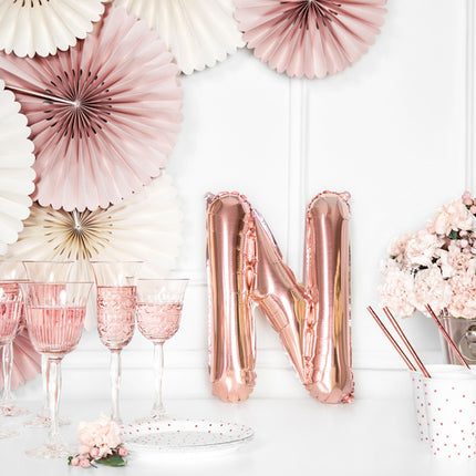 Folie Ballon Letter N Rose Goud Leeg 35cm