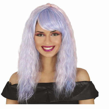 Paarse Pruik Lang Haar Slag