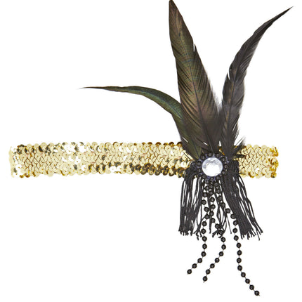 Gouden Hoofdband Pailletten Met Veren