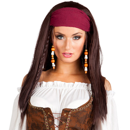 Bruine Piraten Pruik Trinity Met Bandana