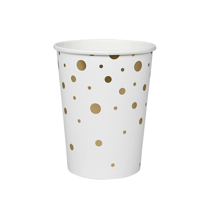 Bekers Gouden Stippen Wit 13cm 8st