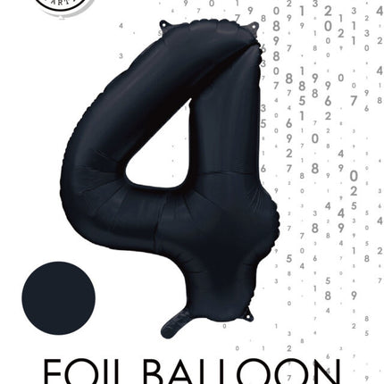 Zwarte Cijfer Ballon 4 Jaar Glans 86cm