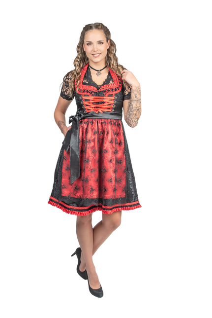 Zwart Rode Dirndl Jurk Oktoberfest Dames 2 Delig