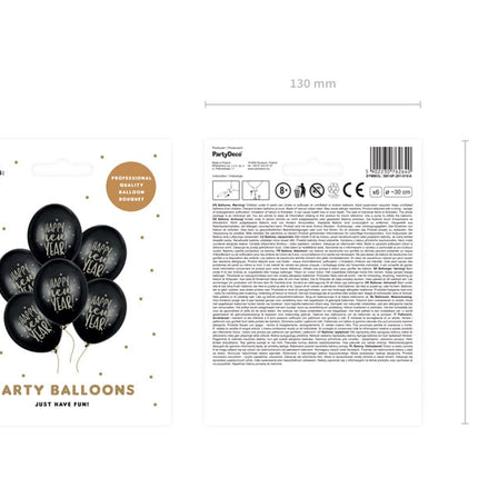 Happy New Year Ballonnen Zwart 30cm 6st
